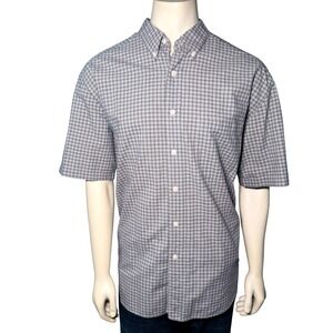 Vintage Eddie Bauer Button Down Shirt Mens XL Navy White Plaid Short Sleeve